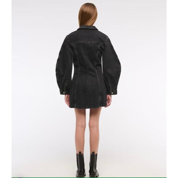 Abercrombie & Fitch Denim Button Down Barrel Sleeve Mini Dress Sz. Lrg Black - Picture 3 of 11